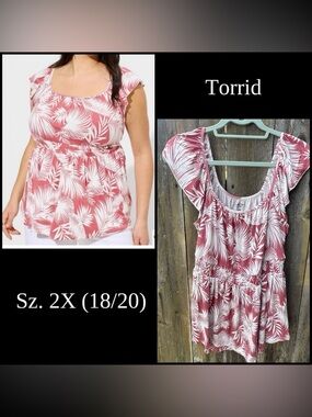 Torrid Dusty Rose Tropical Print Flutter Sleeve Top Sz. 2X